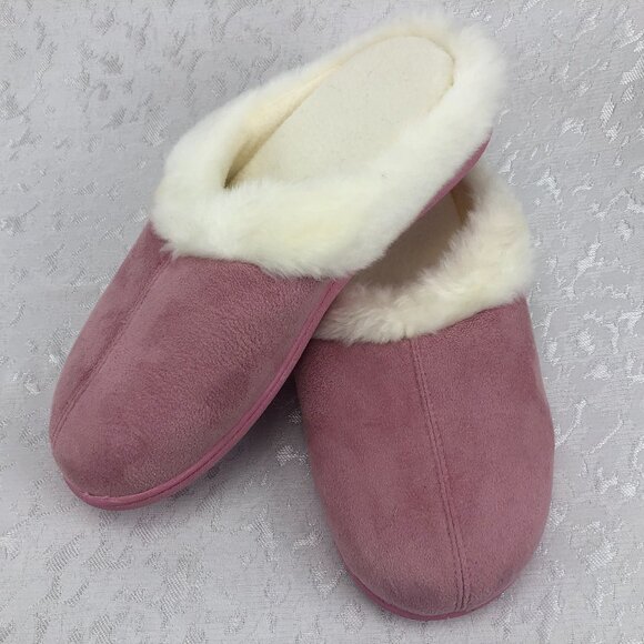 Cozy Memory Foam Fleece-Lined Faux Suede Pink Slippers Size Small (5-6) NWT - Picture 1 of 10